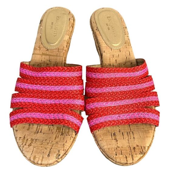 Eric Javits Wedge Sandals Womens 11 Raffia Braided Cork Slide Red Pink - Picture 2 of 9
